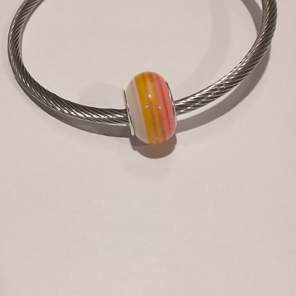 Silver Yellow Striped Charm for‎ Pandora Style Bracelet
